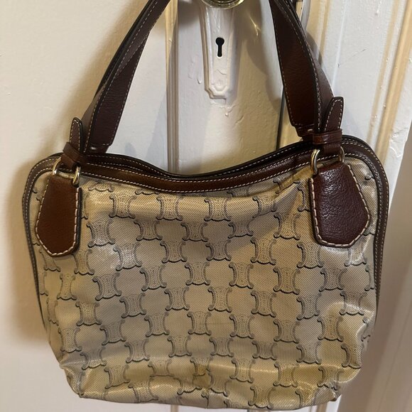 Vintage CELINE Macadam Canvas Tote Bag Beige Gold with Dust Bag - Picture 2 of 5